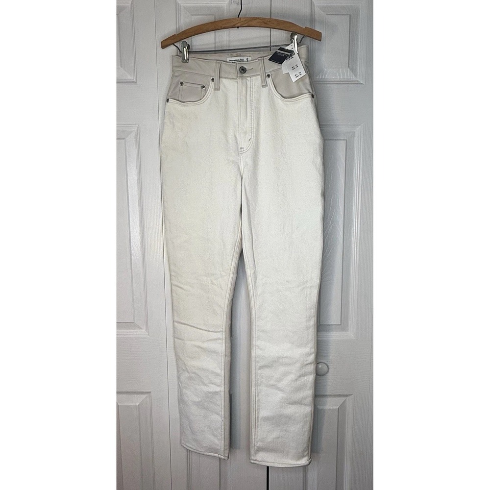 Abercrombie &‎ Fitch Jeans Womens 27 Cream/leather Curve Love High Rise NWT $140